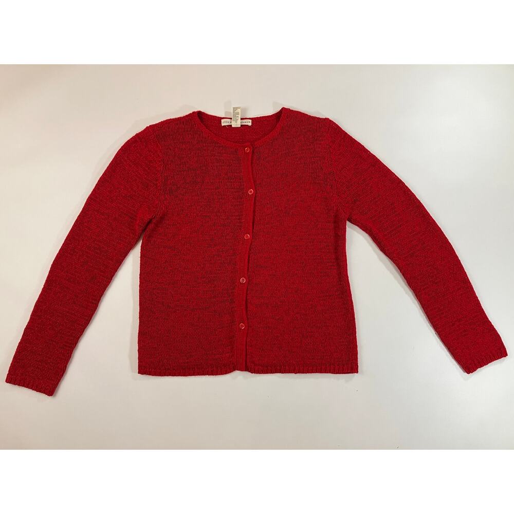Vintage Josephine Chaus Women M Red Open Knit Cardigan Hong Kong Button Sweater